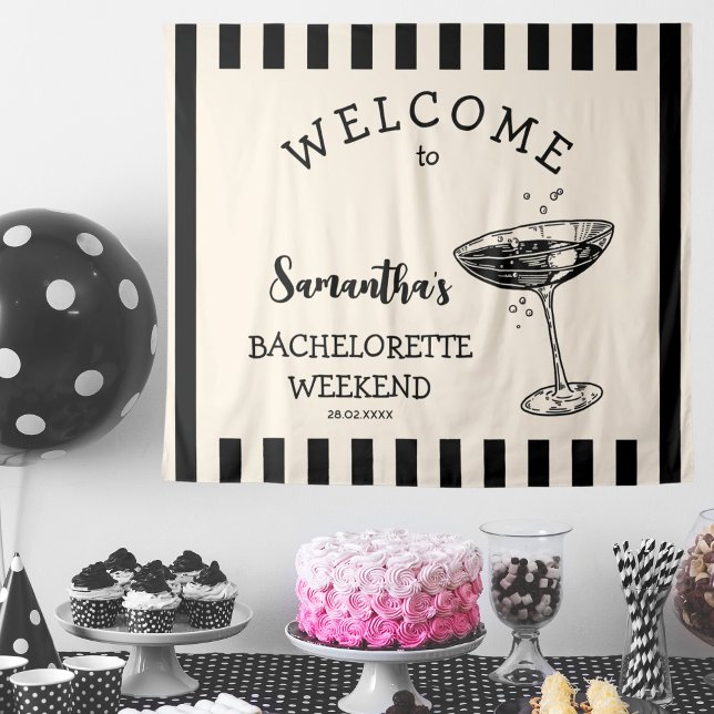 Retro Bachelorette Party Backdrop Cocktail Tapestry (Retro Stripes Bachelorette Party Backdrop Cocktail Tapestry
black and white)