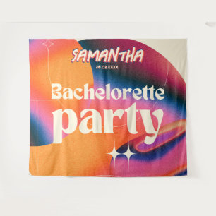 Retro Bachelorette Party Backdrop Groovy 70s Pink Tapestry