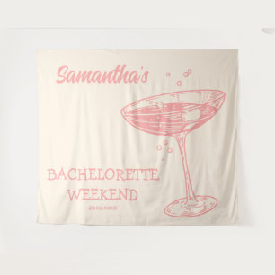 Retro Bachelorette Party Backdrop Pink Cocktail Tapestry