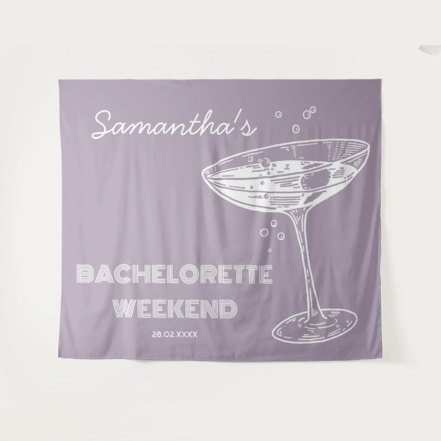 Retro Bachelorette Party Backdrop Purple Cocktail Tapestry (Front (Horizontal))