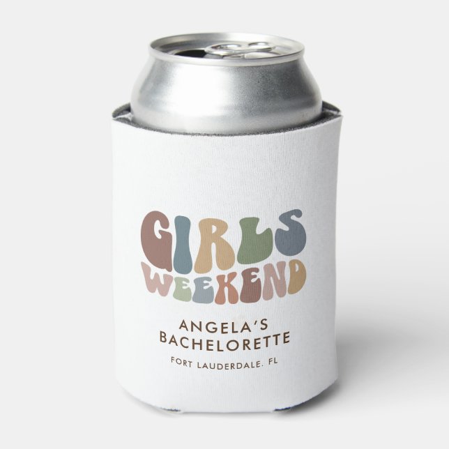 Retro Bachelorette Party Girls Weekend Bride Can Cooler (Can Front)
