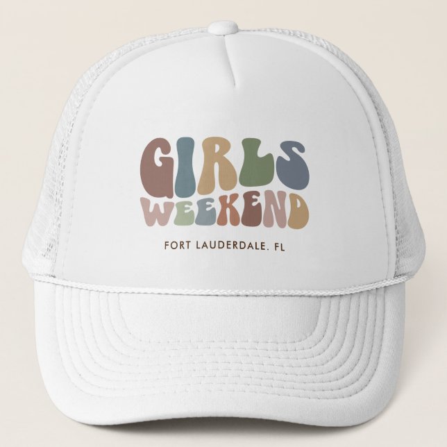 Retro Bachelorette Party Girls Weekend Bride Trucker Hat (Front)