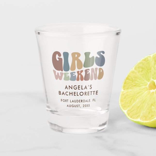 Retro Bachelorette Party Girls Weekend Shot Glass (Front)