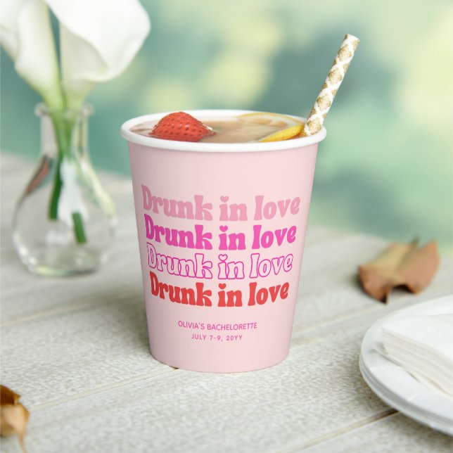 Retro Bachelorette Party Supplies Drunk in Love Paper Cups (Insitu)