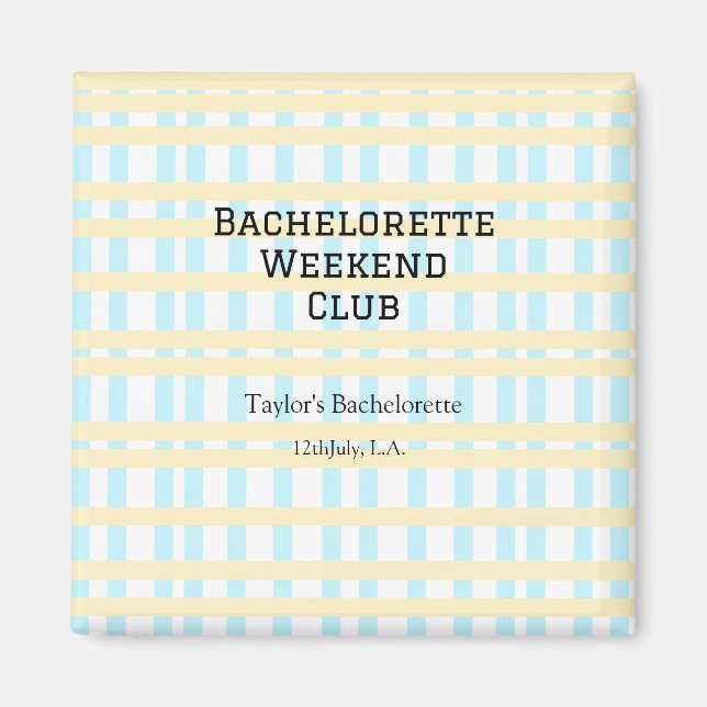 RETRO BACHELORETTE WEEKEND CLUB BLUE YELLOW DATE MAGNET (Front)