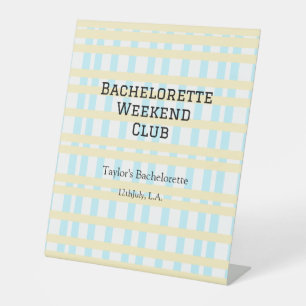 RETRO BACHELORETTE WEEKEND CLUB BLUE YELLOW DATE PEDESTAL SIGN