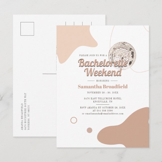 Retro Bachelorette Weekend Disco Party Invitation Postcard (Front/Back)