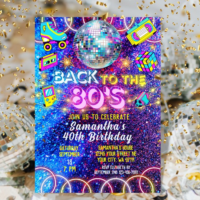 Retro Back to 80s Colourful Vivid Neon Glow Party Invitation (Creator Uploaded)
