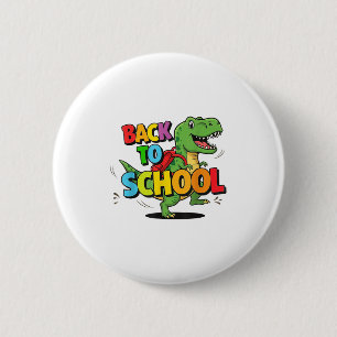 Retro Back To School Funny Colourful Dinosaur Cart 6 Cm Round Badge