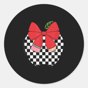 Retro Back To School Teacher Race Checkered Pencil Classic Round Sticker