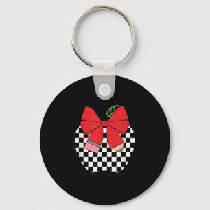 Retro Back To School Teacher Race Checkered Pencil Key Ring