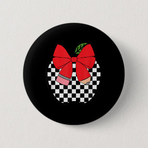Retro Back to School Teacher Race Chequered Pencil 6 Cm Round Badge
