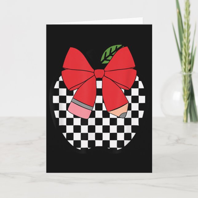 Retro Back To School Teacher Race Chequered Pencil Card (Front)