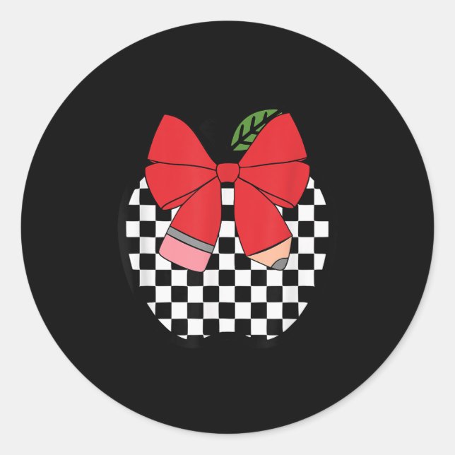 Retro Back To School Teacher Race Chequered Pencil Classic Round Sticker (Front)