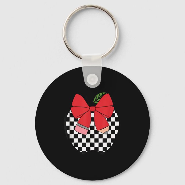 Retro Back To School Teacher Race Chequered Pencil Key Ring (Front)