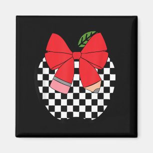 Retro Back to School Teacher Race Chequered Pencil Magnet