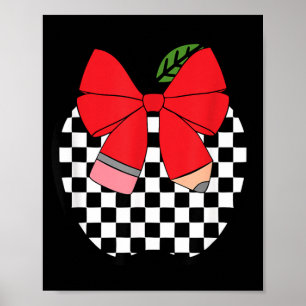 Retro Back to School Teacher Race Chequered Pencil Poster
