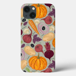 Retro background from fresh vegetables iPhone 13 case