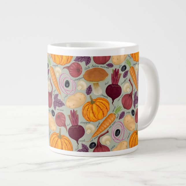 Retro background from fresh vegetables large coffee mug (Front Right)