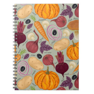 Retro background from fresh vegetables notebook