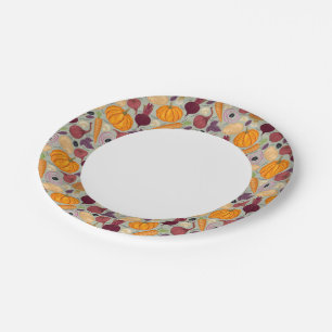 Retro background from fresh vegetables paper plate