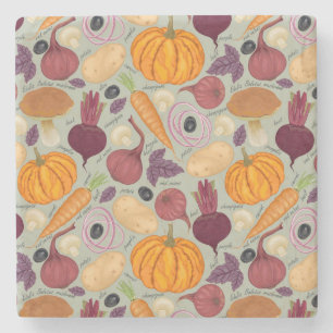 Retro background from fresh vegetables stone coaster