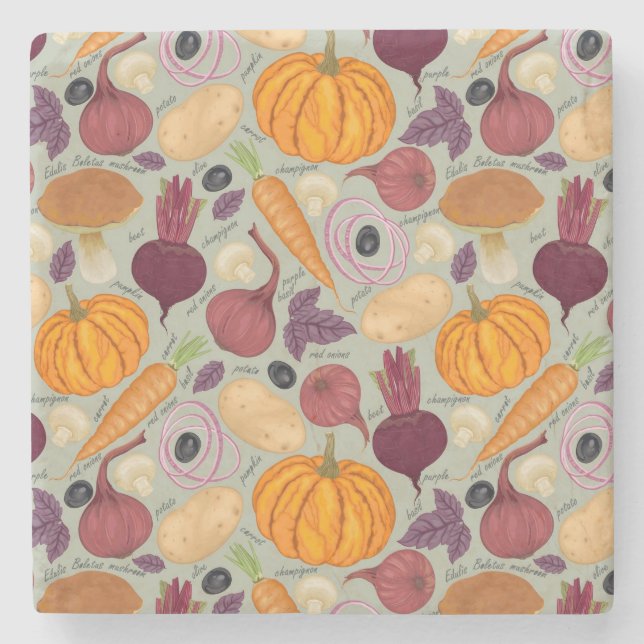 Retro background from fresh vegetables stone coaster (Front)