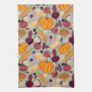 Retro background from fresh vegetables tea towel