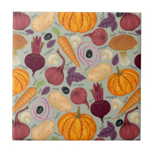 Retro background from fresh vegetables tile