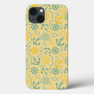 Retro background with anchor, ropes iPhone 13 case