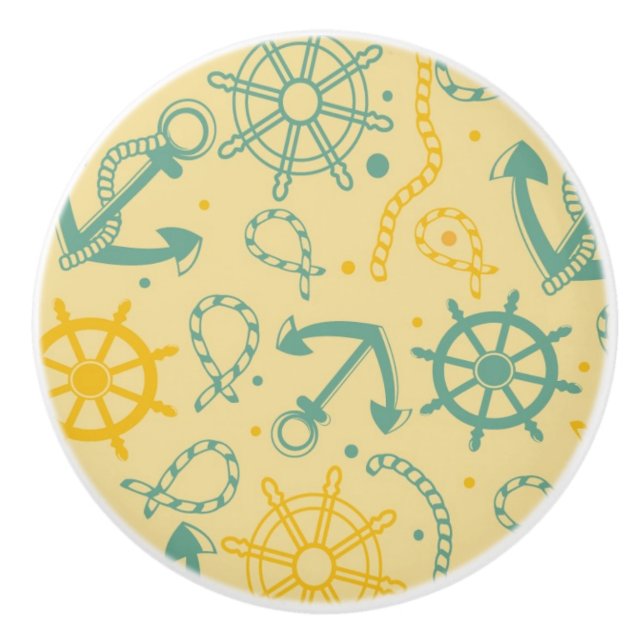 Retro background with anchor, ropes ceramic knob (Front)