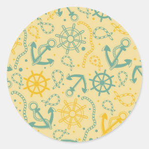 Retro background with anchor, ropes classic round sticker