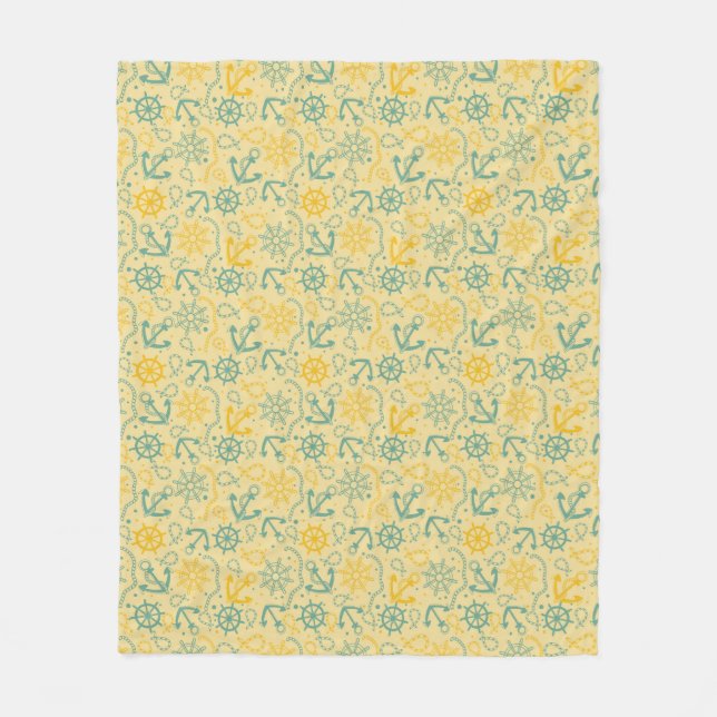 Retro background with anchor, ropes fleece blanket (Front)