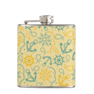 Retro background with anchor, ropes hip flask