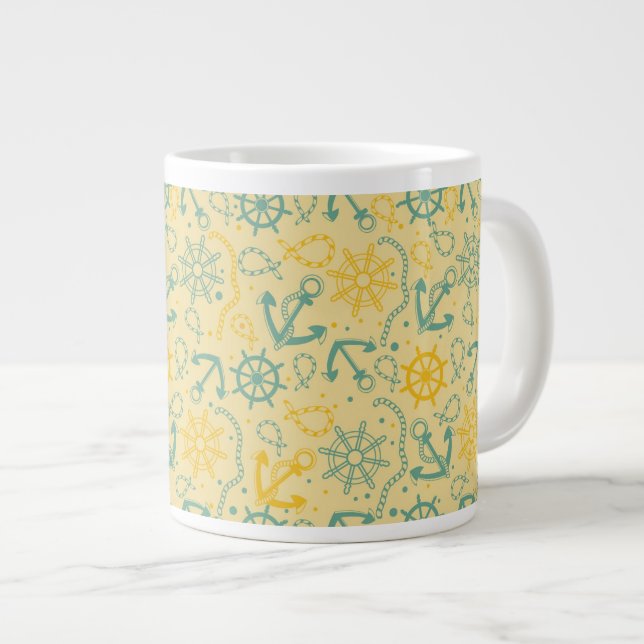 Retro background with anchor, ropes large coffee mug (Front Right)