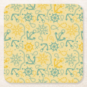 Retro background with anchor, ropes square paper coaster