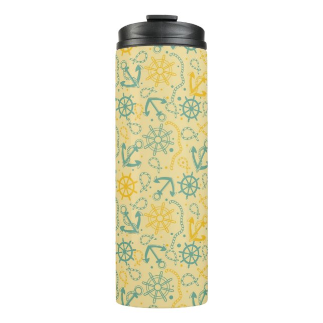 Retro background with anchor, ropes thermal tumbler (Front)