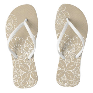 Retro background with lace ornament flip flops