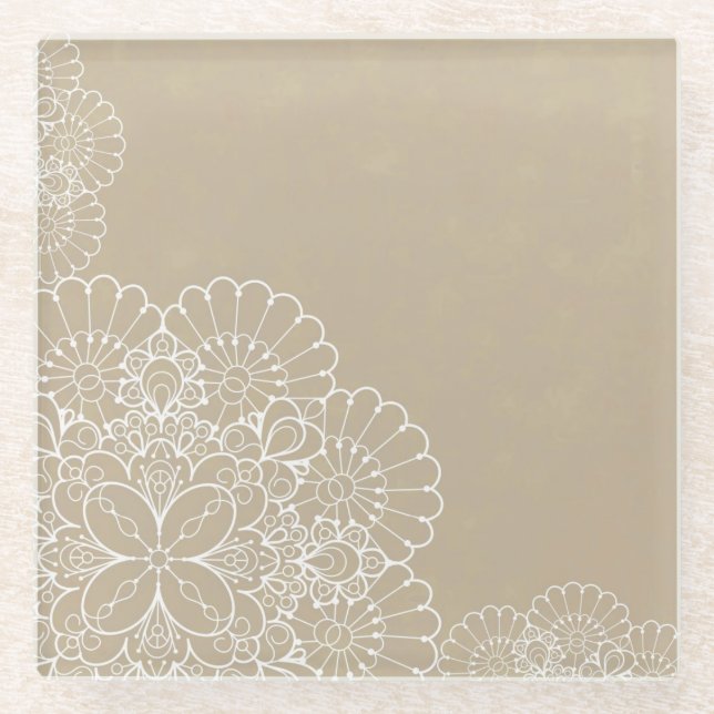Retro background with lace ornament glass coaster (Front)