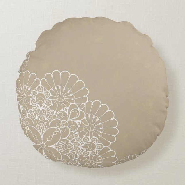 Retro background with lace ornament round cushion (Front)