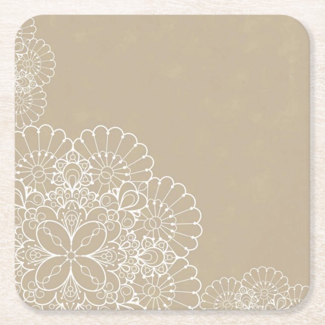 Retro background with lace ornament square paper coaster (Front)