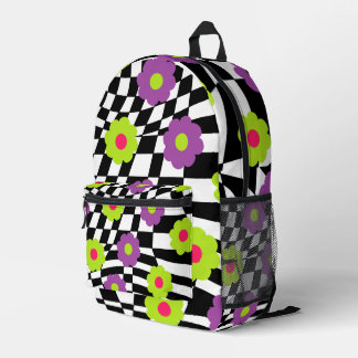 Retro Backpack with Checkers and Flowers