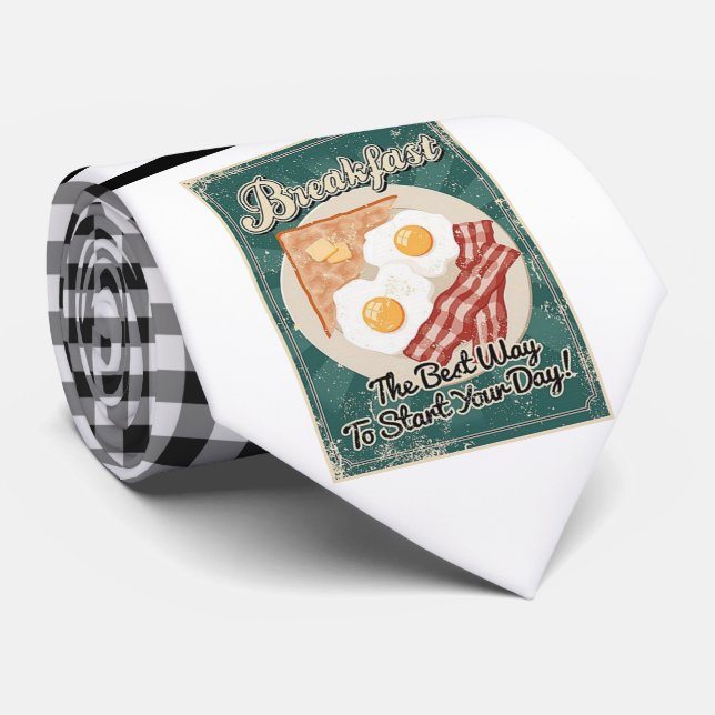 Retro Bacon & Eggs Necktie (Rolled)