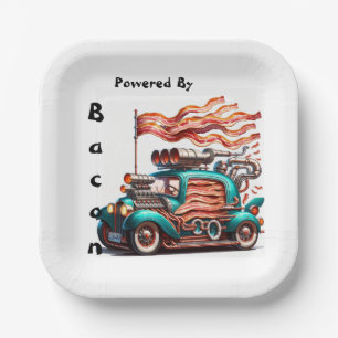 Retro Bacon-Powered Car Novelty Paper Plate