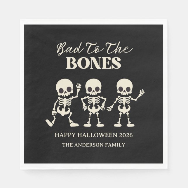  Retro Bad To The Bones Spooky Halloween Napkin (Front)