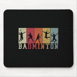 Retro Badminton Player Silhouettes - Badminton Mouse Mat