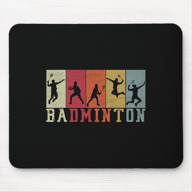 Retro Badminton Player Silhouettes - Badminton  Mouse Mat (Front)