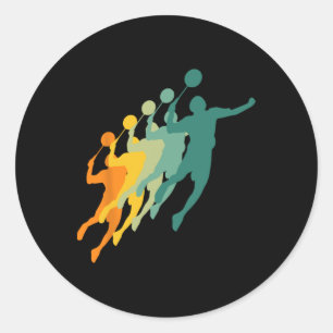 Retro Badminton Players Shuttle Sports Racket Coac Classic Round Sticker