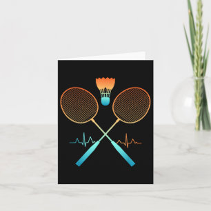 Retro Badminton With Shuttle Heartbeat Ecg  Card