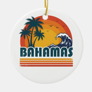 Retro Bahamas Beach Summer Sunset 70s Palm Tree Ceramic Tree Decoration